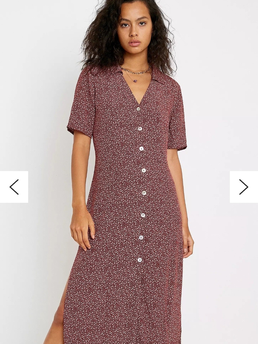 UO Stacey Ditsy Floral Midi Dress - Rust Floral